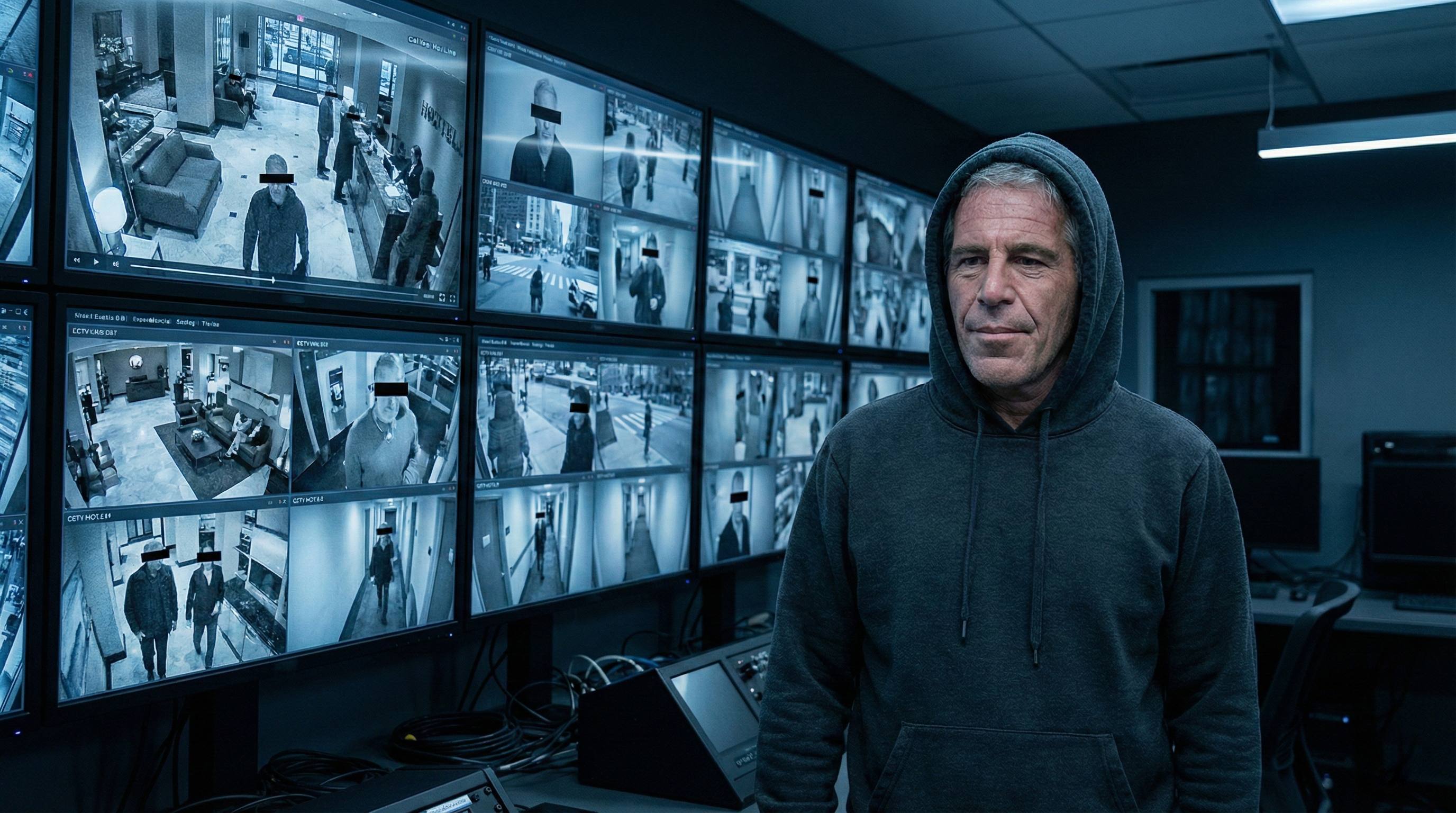 Surveillance room with monitors